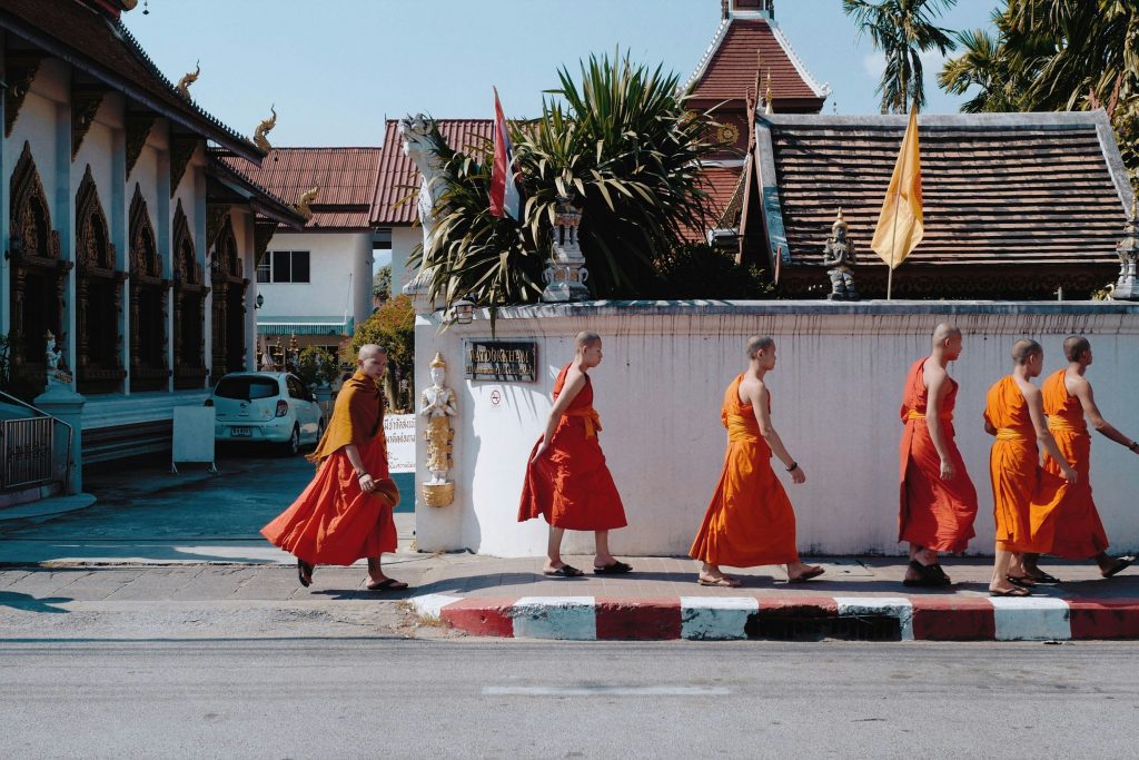 Monks walking through Chiang Mai