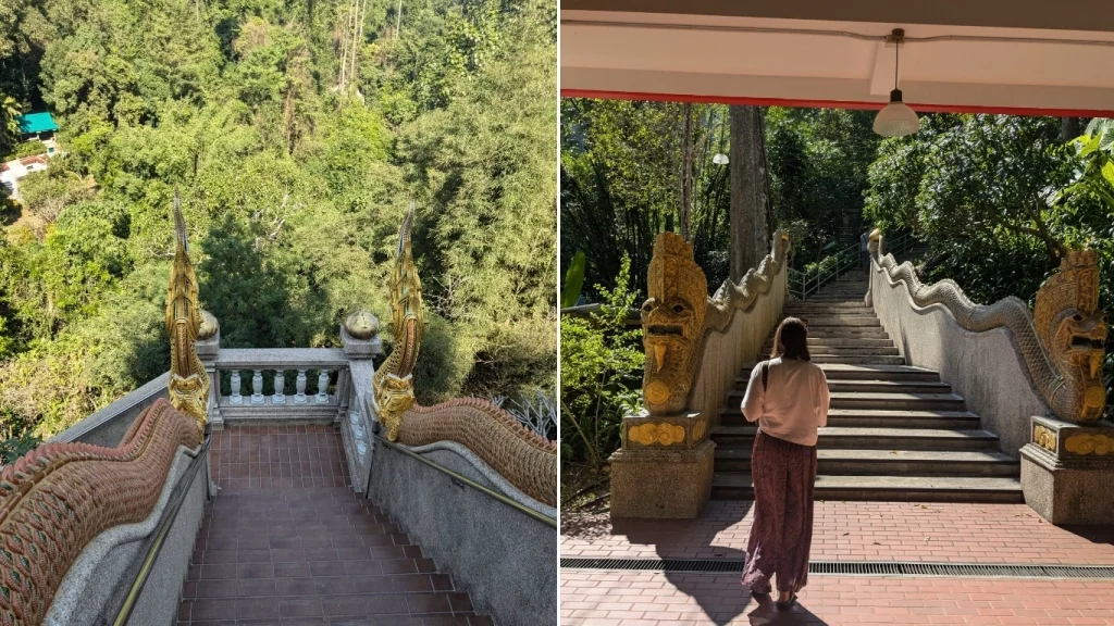 The images shows the stairs leading to Wat Tham Pha Plong, Chiang Dao