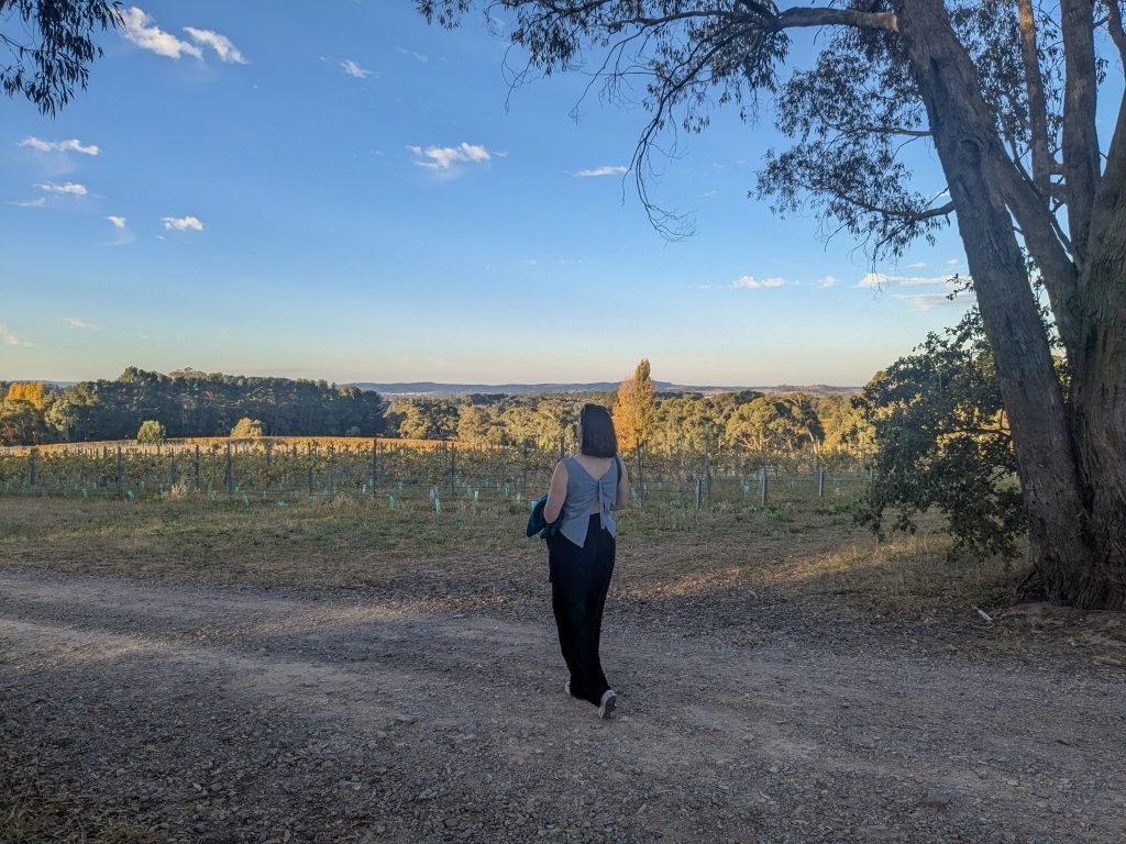 Emily Exploring some one of the many stunning vinyards after our wine tasting session in Orange NSW 