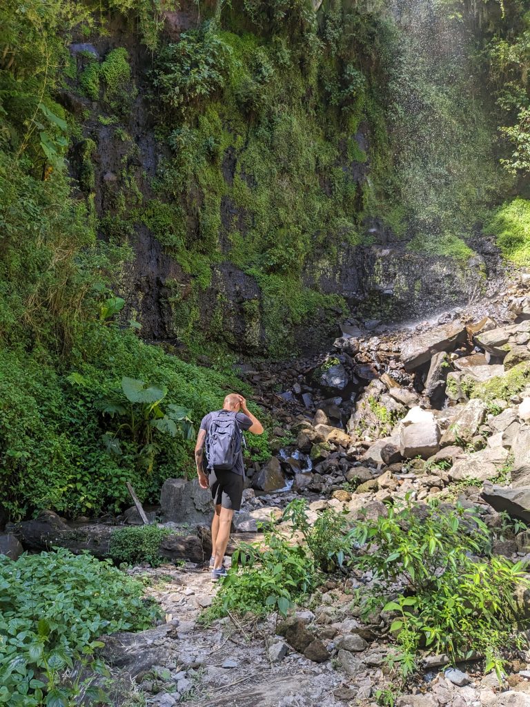 Tommas on the Pipeline Trail - another one of our top 5 hiking trails in Boquete - approaching the final waterfall through lush cloud forest terrain