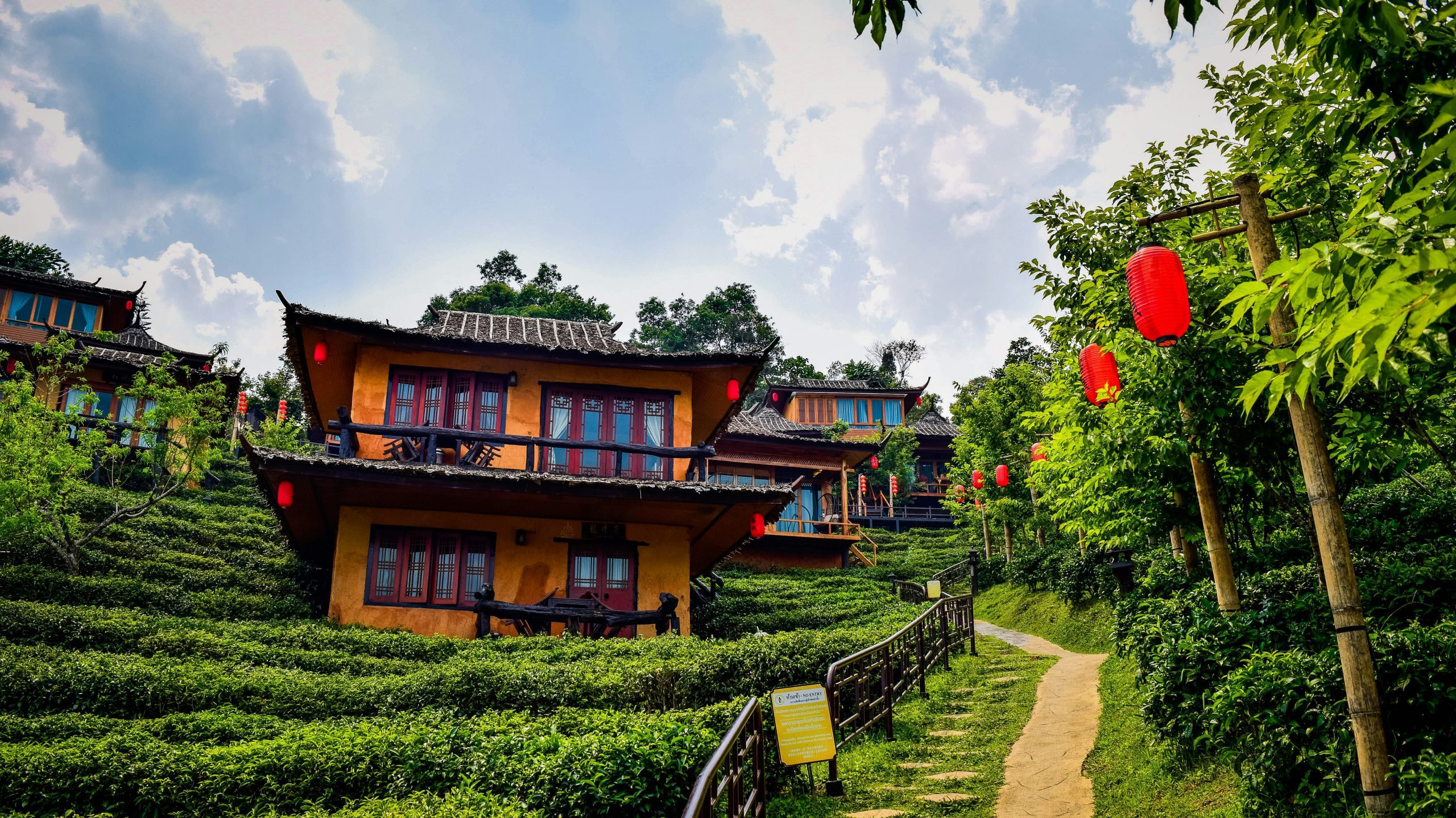 Houses with lanterns on the hills of Ban Rak Thai